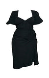 PrettyLittleThing Plus Puff Sleeve Ruched Split Side Midi Dress - Black