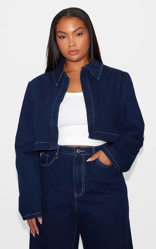 PrettyLittleThing Plus Contrast Stitch Wide Leg Jeans - Indigo