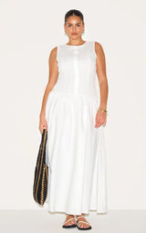 Plus Button Down Drop Waist Maxi Dress - White