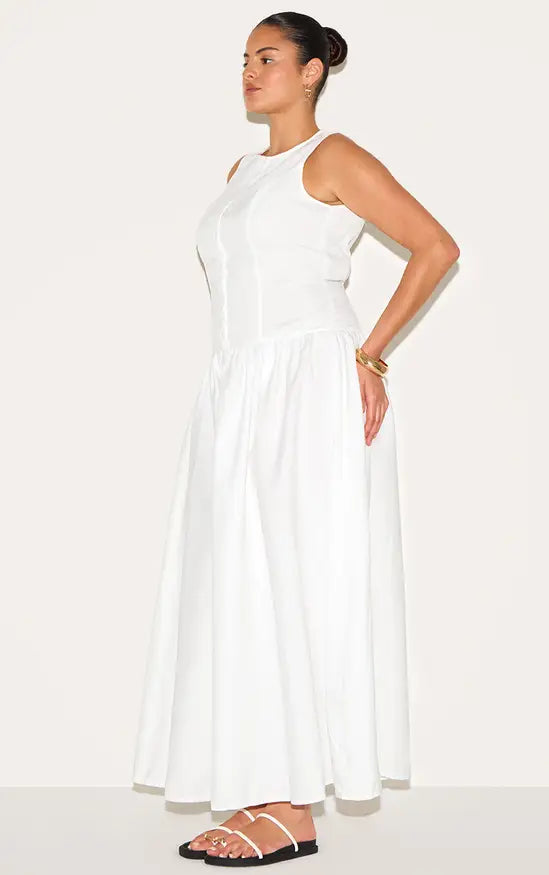 Plus Button Down Drop Waist Maxi Dress - White