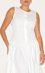 Plus Button Down Drop Waist Maxi Dress - White