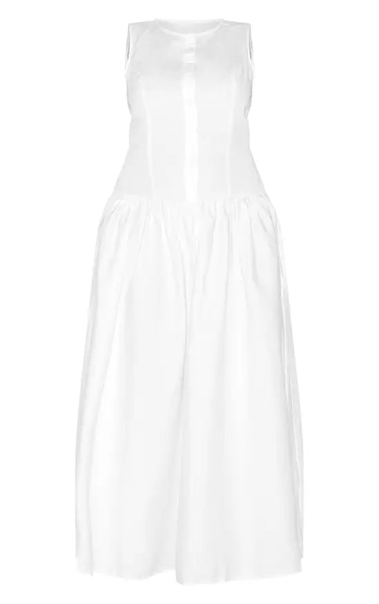 Plus Button Down Drop Waist Maxi Dress - White