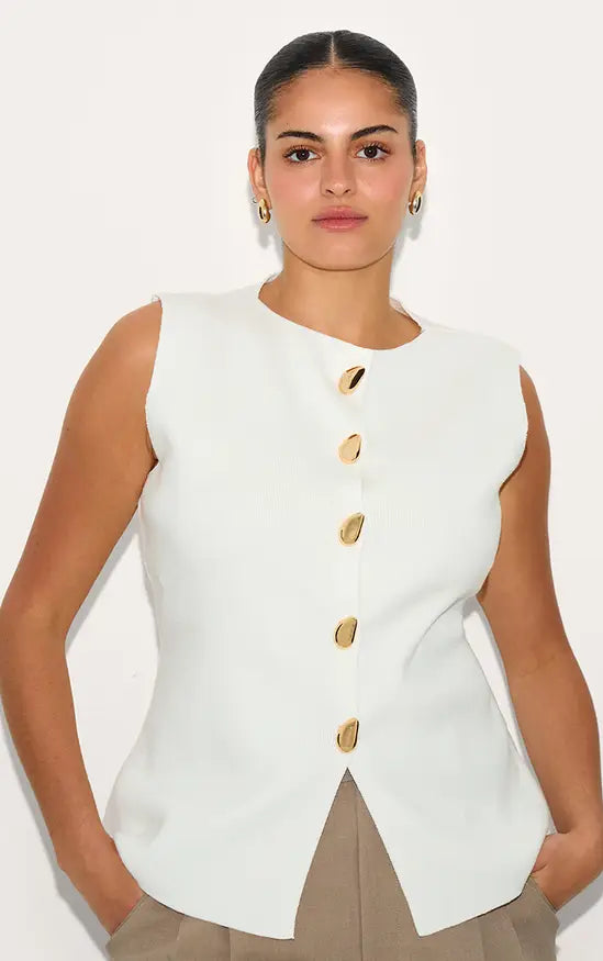 PrettyLittleThing Plus Cream Compact Knit Button Up Waistcoat - Cream