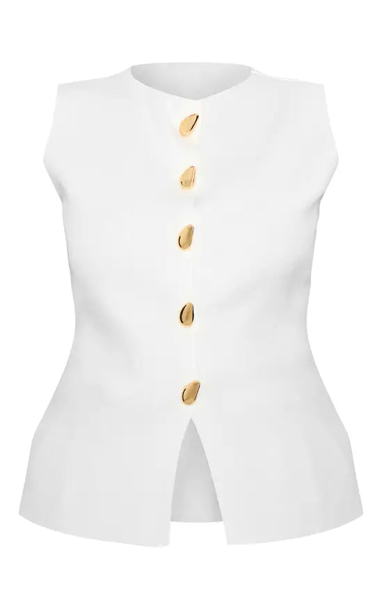 PrettyLittleThing Plus Cream Compact Knit Button Up Waistcoat - Cream