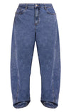 PrettyLittleThing Plus Seam Detail Relaxed Wide Leg Jeans - Mid Blue Wash