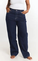 PrettyLittleThing Plus Mid Rise Wide Leg Jeans - Indigo