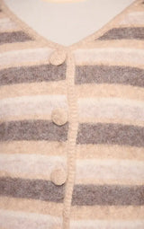 PrettyLittleThing Plus Beige Striped Brushed V Neck Covered Button Knitted Cardigan - Beige