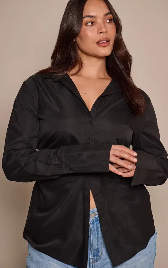 PrettyLittleThing Plus Asymmetric Cinched Shirt - Black