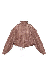 PrettyLittleThing Plus Brown Check Button Up Jacket - Brown Check