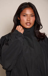 PrettyLittleThing Plus Black Button Up Jacket - Black