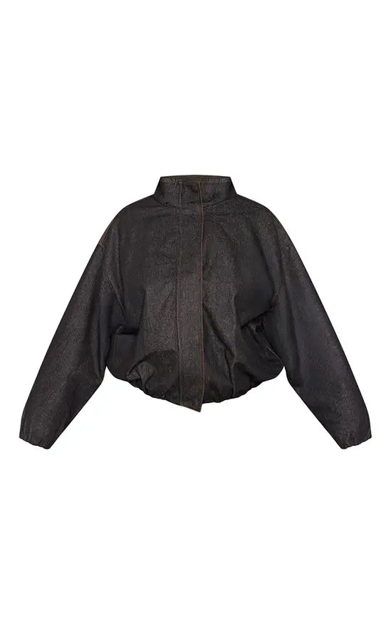 PrettyLittleThing Plus Funnel Neck Concealed Placket Denim Jacket - Indigo