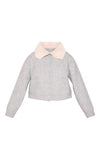 PrettyLittleThing Plus Grey Faux Fur Collar Button Down Cropped Cardigan -Grey
