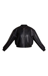 PrettyLittleThing Plus Shoulder Padded Rib Collar PU Jacket - Black