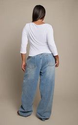 PrettyLittleThing Plus Mid Blue Wash High Waist Boyfriend Jeans - Mid Blue Wash