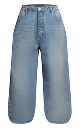 PrettyLittleThing Plus Mid Blue Wash High Waist Boyfriend Jeans - Mid Blue Wash