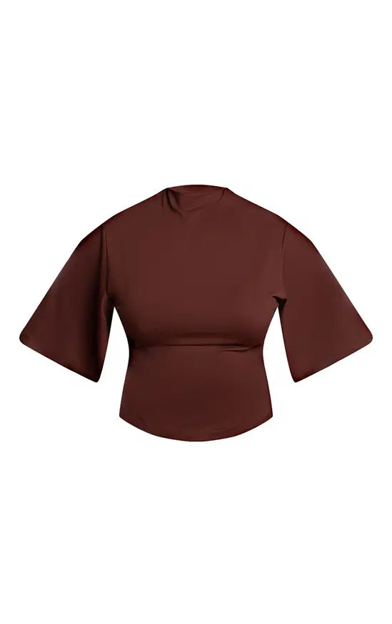 PrettyLittleThing Plus Chocolate Slinky High Neck Top - Chocolate