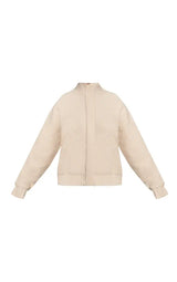 PrettyLittleThing Plus Cream Funnel Neck Concealed Placket Boucle Zip Up Jumper - Cream