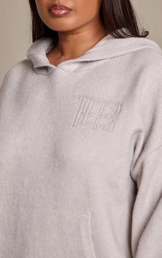 PrettyLittleThing Plus PLT Knitted Hoodie - Grey