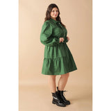 FLYING TOMATO Plus Size Solid Button Down Mini Dress - Green