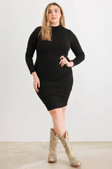 Tasha Apparel Plus Size Chic Open Back Ribbed Bodycon Midi Dress - Black