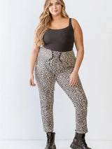 Janette Plus Size Leopard Print Lace-Up Detail Fitted Pants