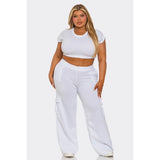 DORCAS Plus Size Cargo Pants Set -White