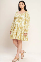 Flying Tomato Plus Size Printed Woven Mini Dress - OFF WHITE YELLOW