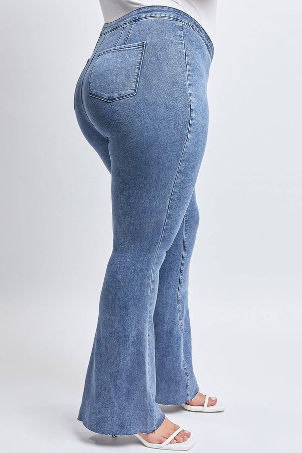 YMI Plus Low-Rise V-Front Pull On Flare Jeans - Denim