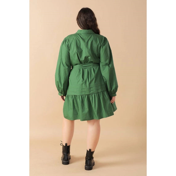 FLYING TOMATO Plus Size Solid Button Down Mini Dress - Green