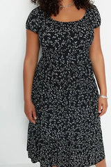 WOJCOR Plus Size Floral Pattern A-Line Maxi KnittedDress - Black