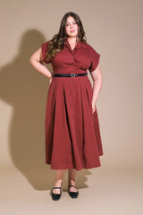 FLYING TOMATO Plus Size Solid Woven Midi Shirt Dress - Berry