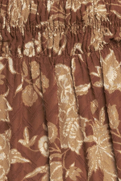 Flying Tomato Printed Smocked Bodice Woven Mini Dress - Brown
