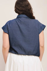 FLYING TOMATO Plus Size Embroidered Woven Top - Dark Indigo