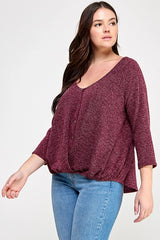 Haute Fox Plus Size Hacci Sweater Knit Button Down Drape Top