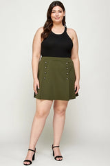Haute Fox Plus Size Skirt Double Breasted Box Pleated - Olive
