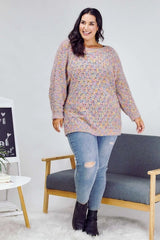 Davi & Dani Plus - Confetti Speckled Knit Tunic Sweater - Mauve Multi