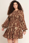 Flying Tomato Printed Smocked Bodice Woven Mini Dress - Brown