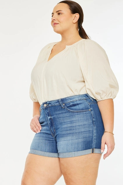 Kan Can USA Plus High Rise Cuffed Shorts JEANS - Medium Wash