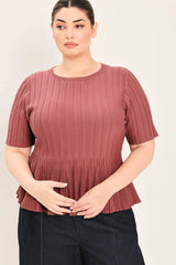 Flying Tomato Plus Size Sweater Knit Top - Marsala