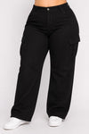 D.ROCK Plus Size Denim Pants Pockets Baggy Cargo Jeans - Black Dark Wash