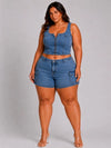 D.ROCK Plus Size Set Cargo Mini Short Pants Crop Tops - Denim