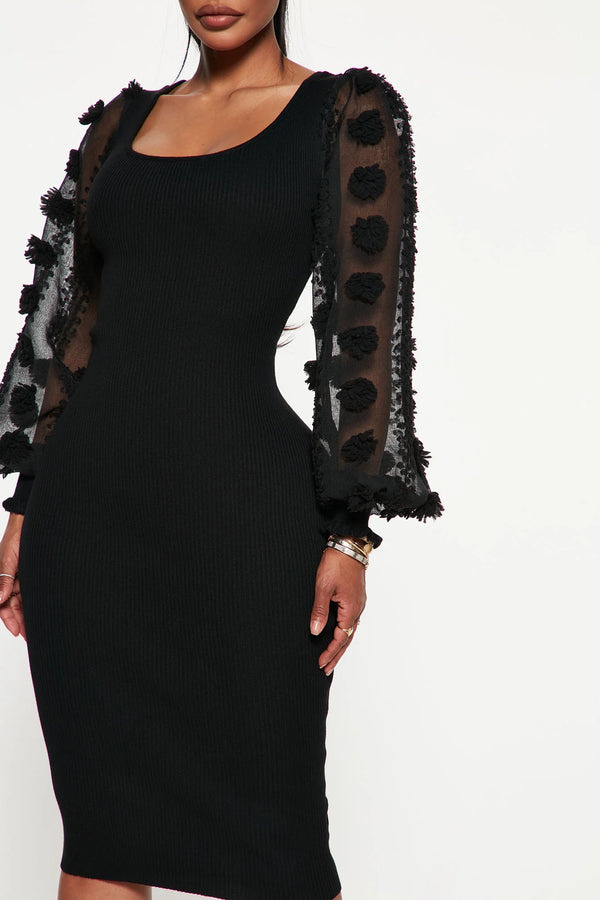 Fashion Nova Plus Size Heart Flutter Sweater Midi Dress - Black