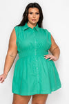 Haute Fox Plus Size Sleeveless Smocked Waist Shirt Dress