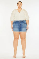 Kan Can USA Plus High Rise Cuffed Shorts JEANS - Medium Wash