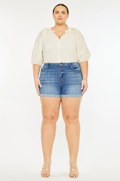 Kan Can USA Plus High Rise Cuffed Shorts JEANS - Medium Wash