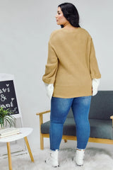 Davi & Dani Plus - Contrast Cuff Ribbed Knit Scoop Neck Sweater
