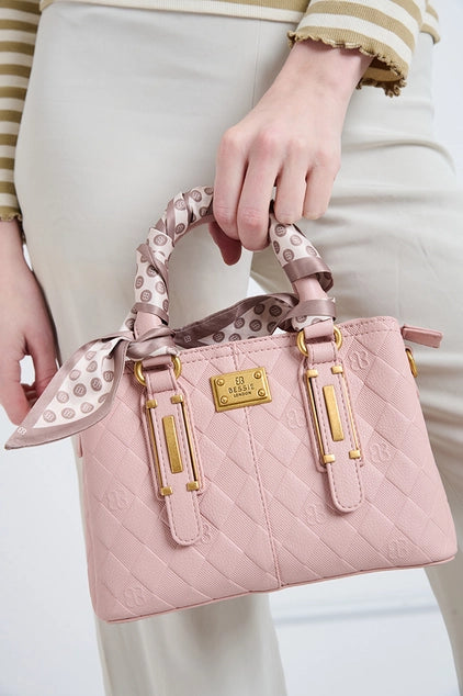 Bessie London Checkerboard Buckle Tote with Scarf