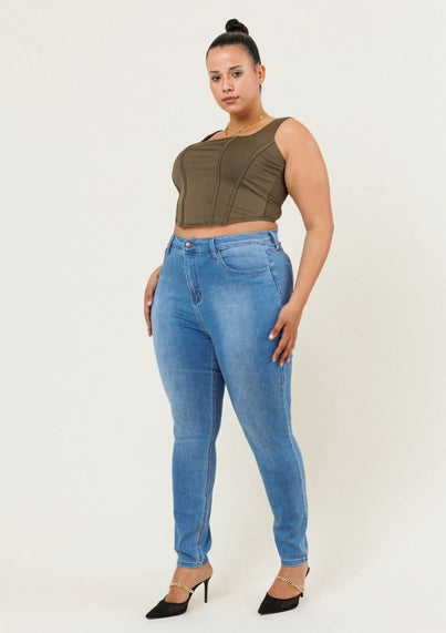 Vibrant M.i.U Plus Signature Skinny Jeans -Medium Stone