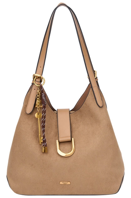 Bessie London Suede Shoulder Bag with Charm