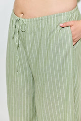 Baevely (Plus) Pinstripe Elastic Waist Tie Pant - MATCHA/IVORY